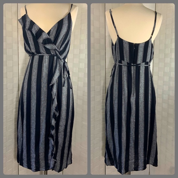 Rails faux wrap Ariel midi dress in Thompson Stripe. Black and gray with silver - Picture 1 of 9